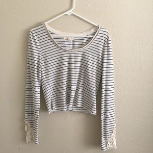 Striped Long Sleeve with Lace Detail